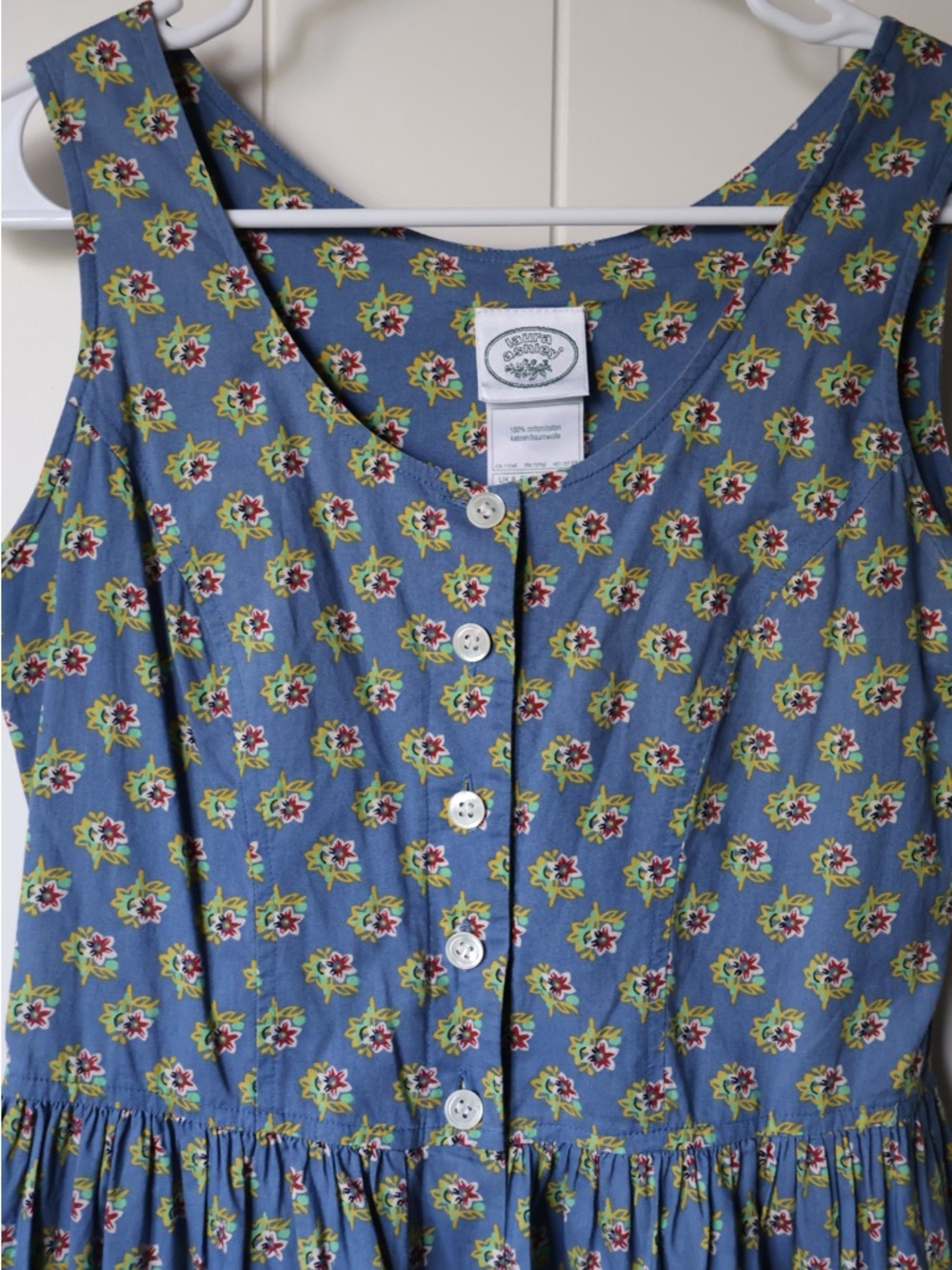 Vintage Laura Ashley Button-Front Sleeveless Floral Maxi Dress Blue & Yellow 4 - Picture 2 of 6
